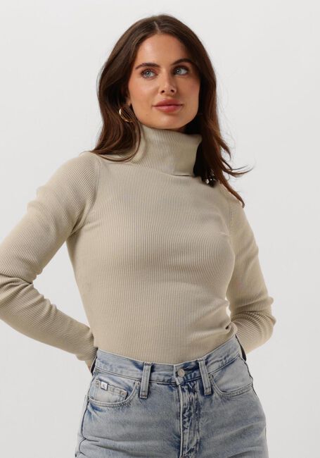 Beige CALVIN KLEIN Coltrui WOVEN LABEL ROLL NECK SWEATER - large