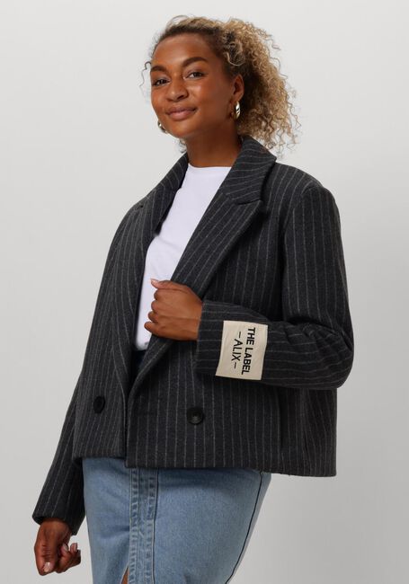 Donkergrijze ALIX THE LABEL Mantel LADIES WOVEN PINSTRIPE CROPPED COAT - large