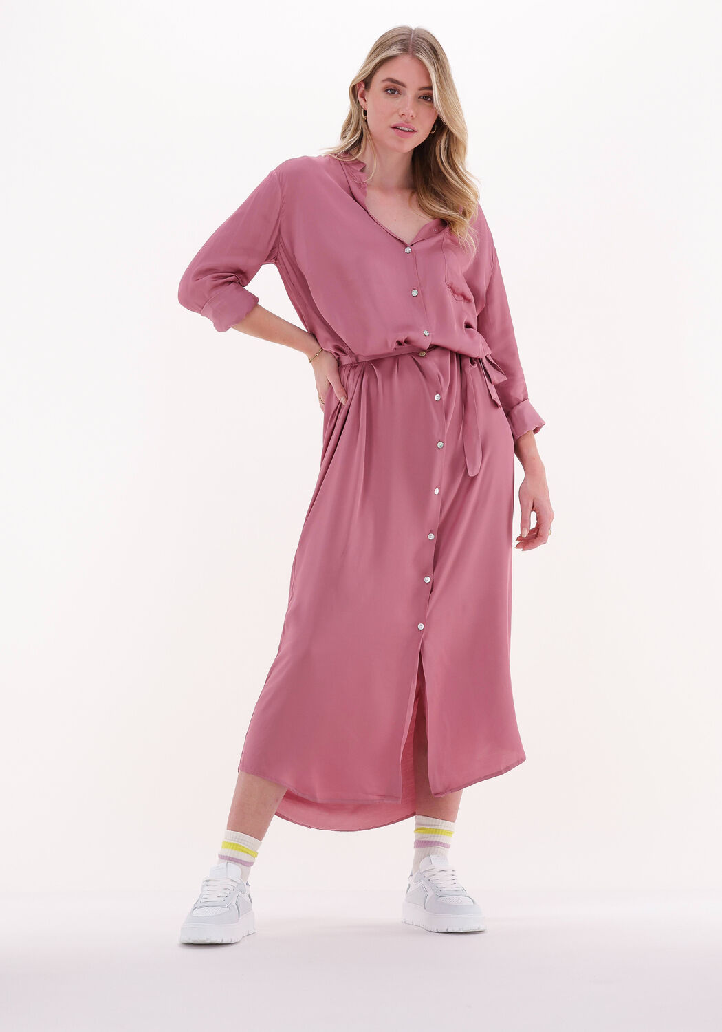 roze 10days midi jurk flowy shirt dress