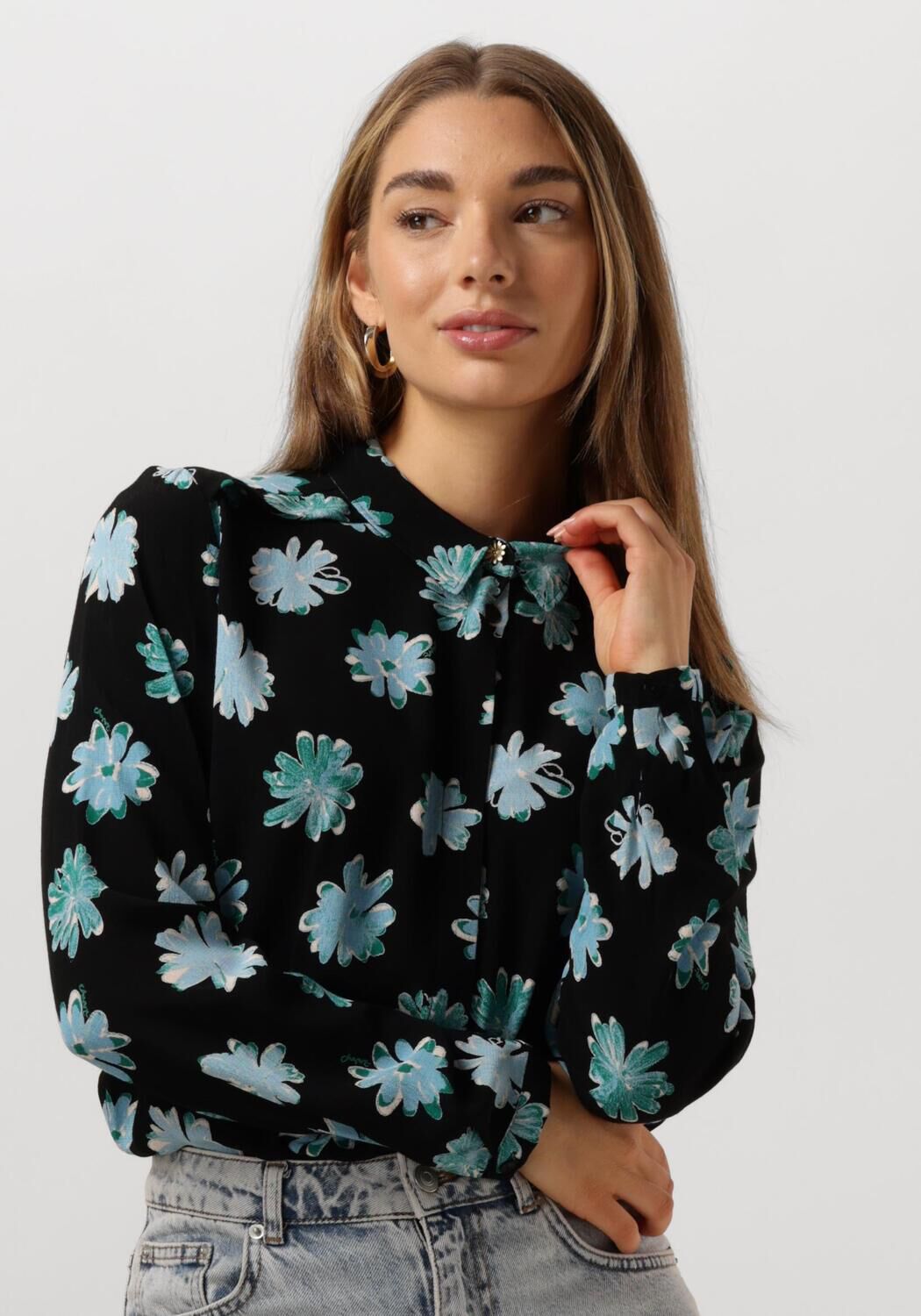 Fabienne Chapot Blauwe Bloemenprint Blouse Black Dames