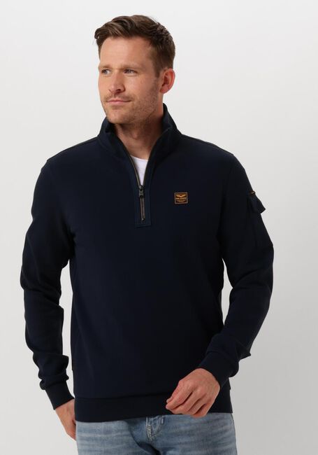 Blauwe PME LEGEND Trui HALF ZIP COLLAR INTERLOCK JERSEY - large