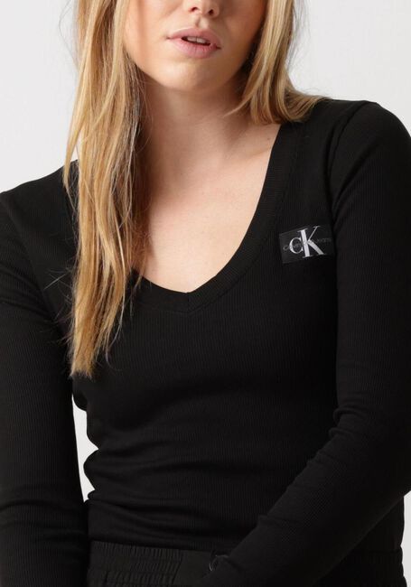 Zwarte CALVIN KLEIN Longsleeves WOVEN LABEL V-NECK LONG SLEEVE - large