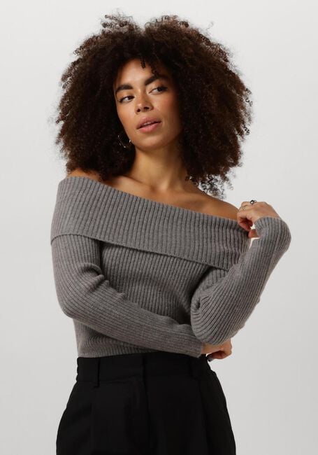 Grijze MINUS Trui FAME OFF SHOULDER KNIT PULLOVER - large