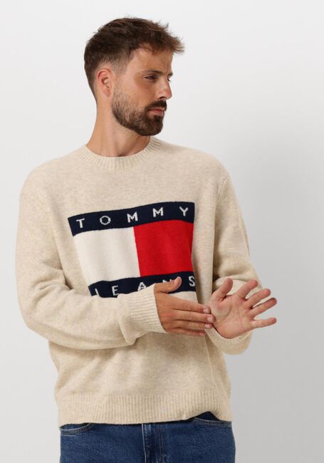 Beige TOMMY JEANS Trui TJM REG MELANGE FLAG SWEATER - large