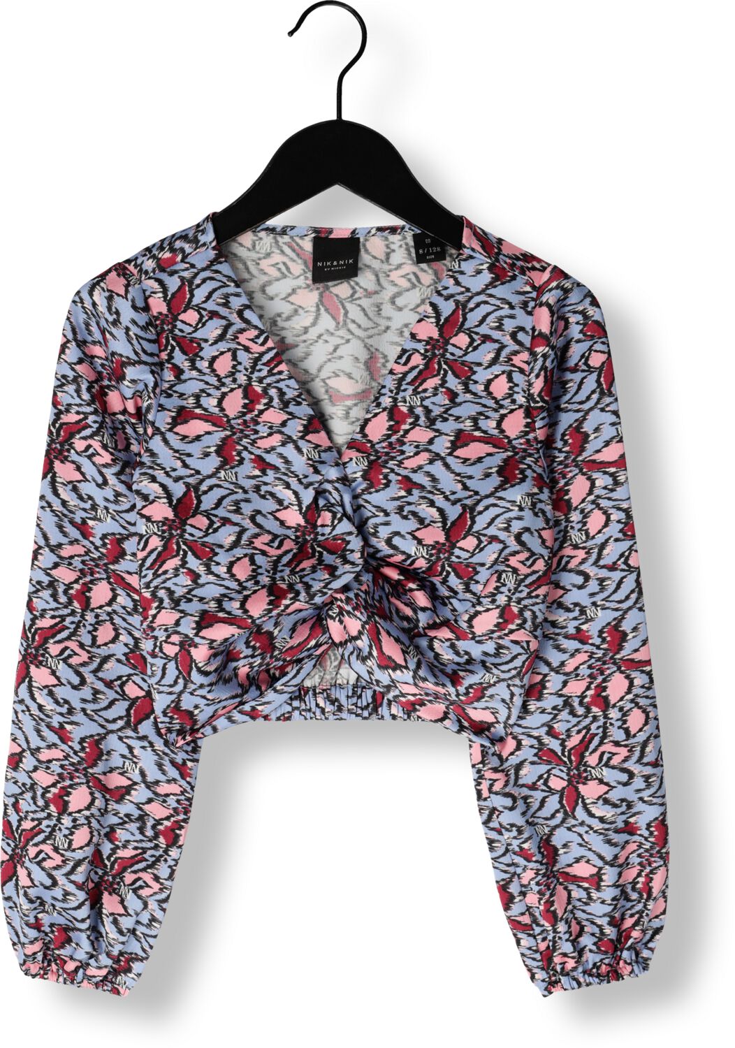 NIK&NIK top Sumi met all over print zachtblauw roze donkerrood Meisjes Polyester V-hals 128