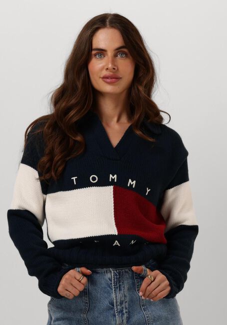 Blauwe TOMMY JEANS Trui TJW RWB FLAG RUGBY SWEATER - large