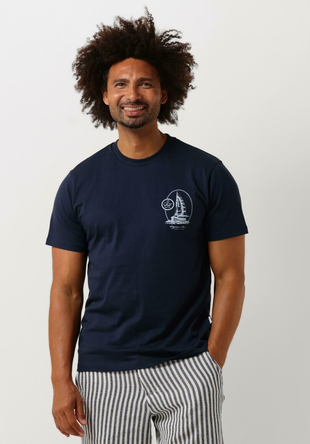 SELECTED HOMME Heren Polo's & T-shirts Slhconran Print Ss O-neck Tee Donkerblauw