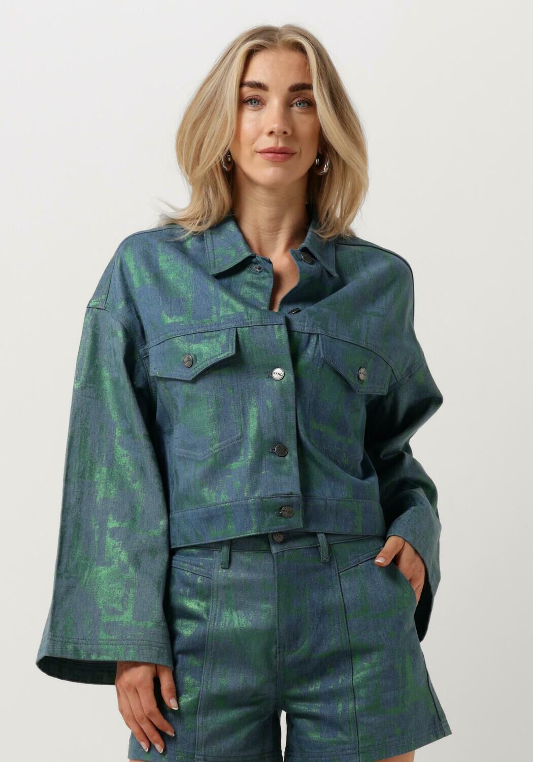 Refined Department metallic jasje Pip met all over print blauw groen