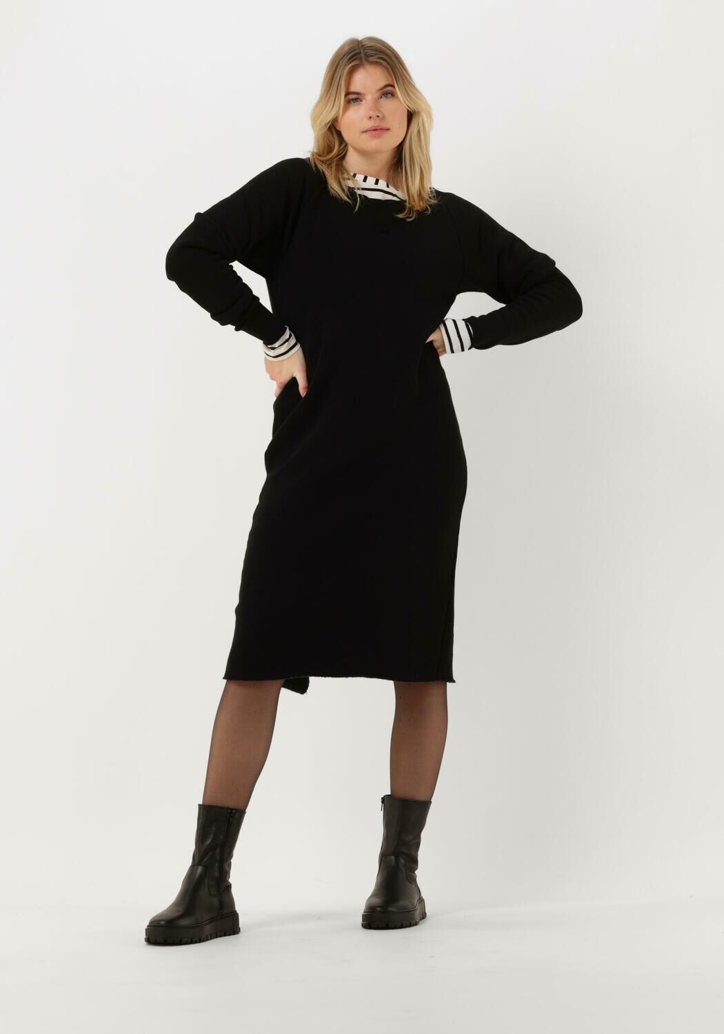 zwarte 10days mini jurk boat neck dress fleece