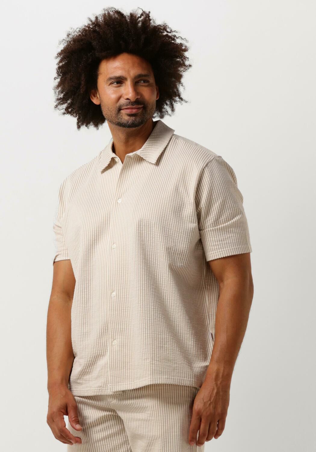 SELECTED HOMME Heren Polo's & T-shirts Slhrelaxben Seersucker Ss Jersey Shirt Taupe