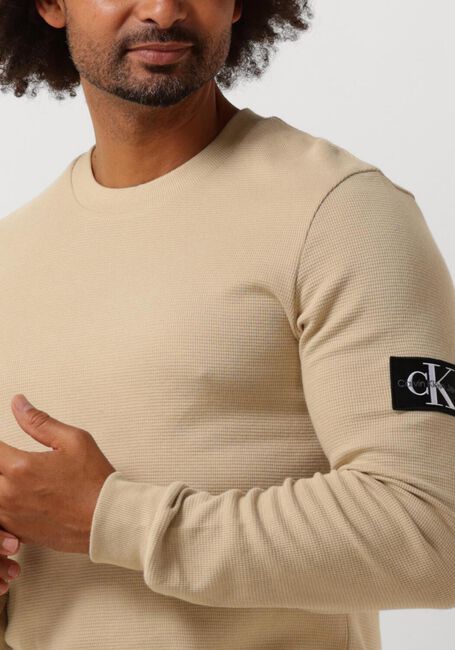 Khaki CALVIN KLEIN Sweater BADGE WAFFLES LS TEE - large