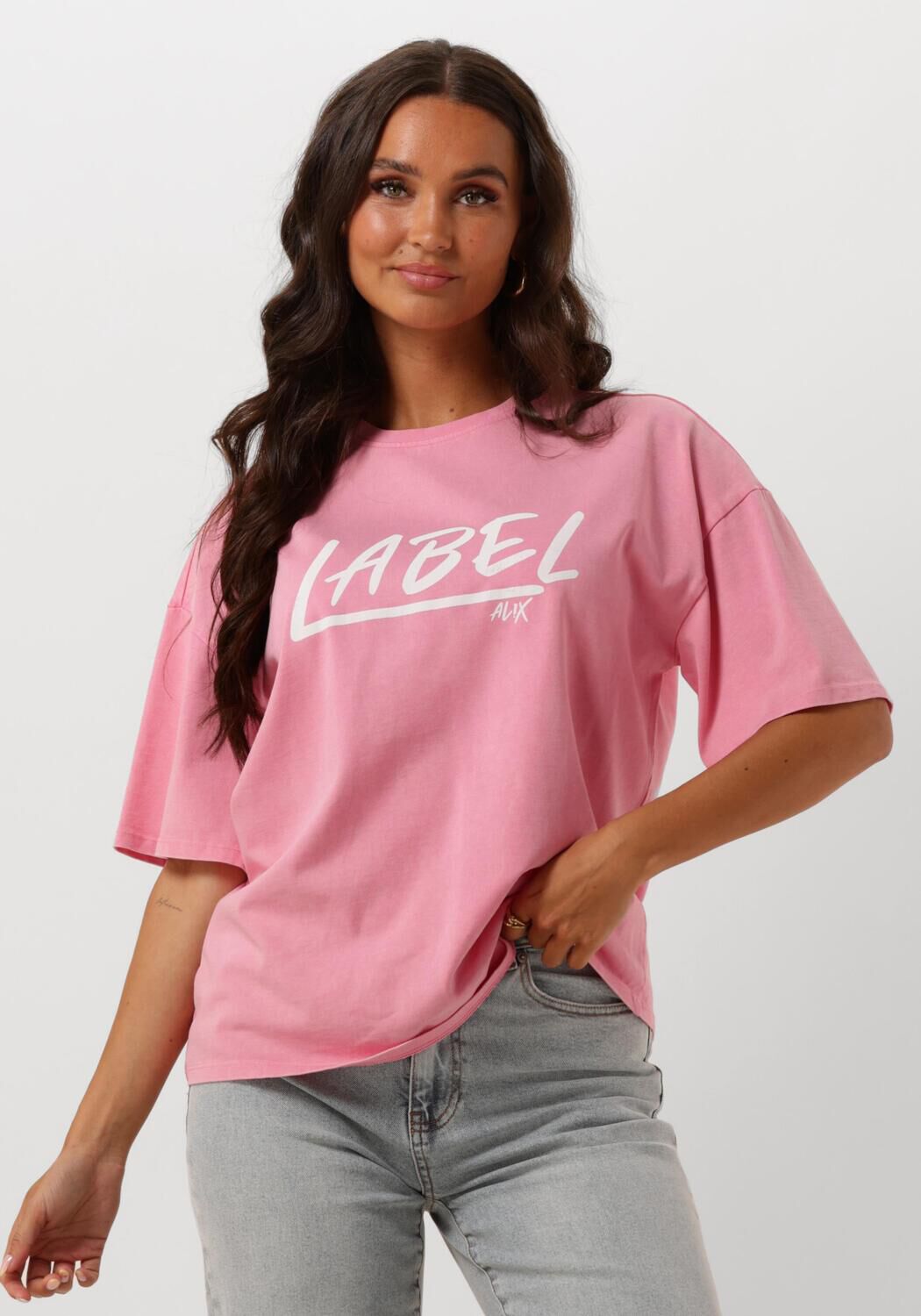 ALIX THE LABEL Dames Tops & T-shirts Ladies Knitted Washed Label T-shirt Roze