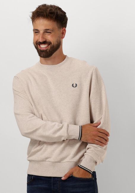 Beige FRED PERRY Trui CREW NECK SWEATSHIRT - large