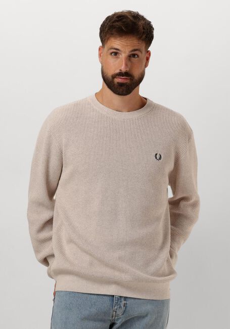 Gebroken wit FRED PERRY Trui WAFFLE STITCH CREW NECK JUMPER - large