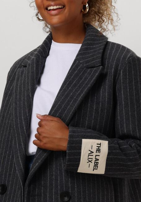 Donkergrijze ALIX THE LABEL Mantel LADIES WOVEN PINSTRIPE CROPPED COAT - large