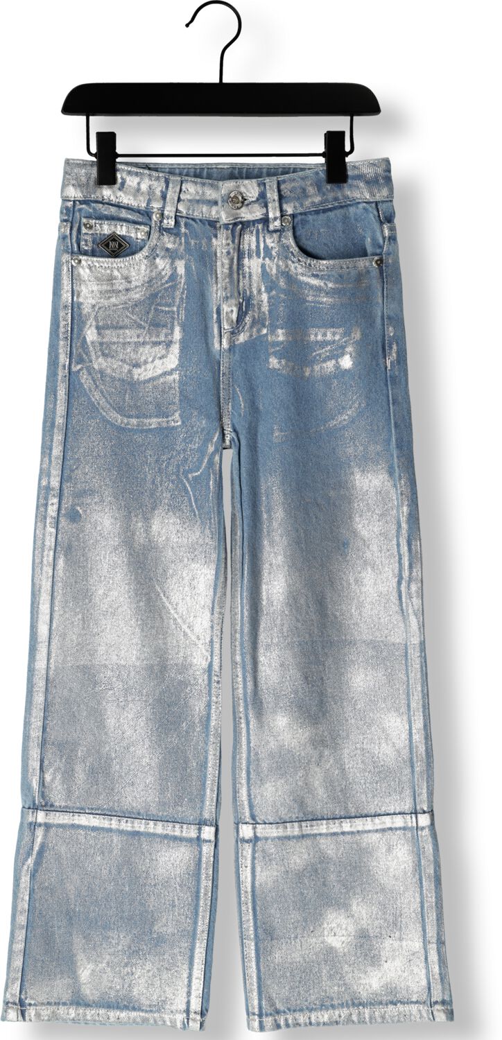 NIK&NIK coated wide leg broek zachtblauw metallic Meisjes Katoen Effen 152