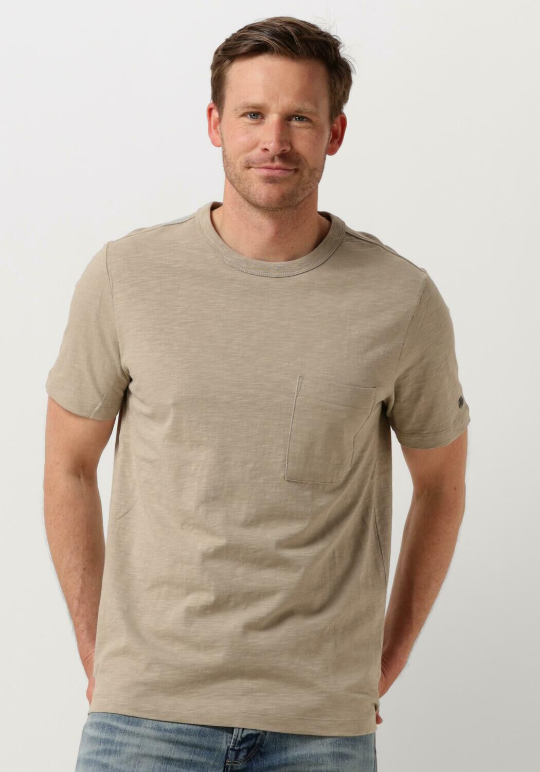 CAST IRON Heren Polo's & T-shirts Short Sleeve R-neck Regular Fit Cotton Slub Beige