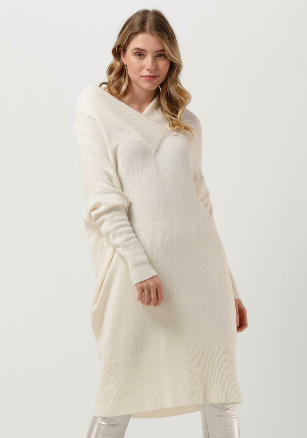 witte 10days midi jurk soft knit v neck dress