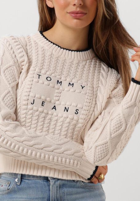 Witte TOMMY JEANS Trui TJW BUBBLE CABLE FLAG CREW - large