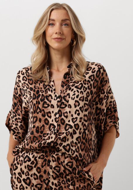 Bruine ALIX THE LABEL Blouse LADIES WOVEN TWILL LEOPARD BOXY BLOUSE - large