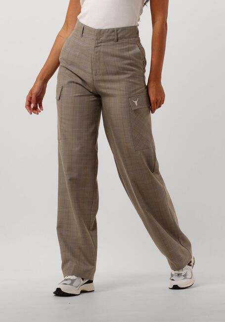 Camel ALIX THE LABEL Cargobroeken LADIES WOVEN CHECK CARGO PANTS - large