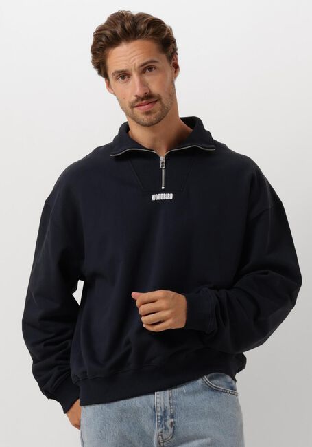 Donkerblauwe WOODBIRD Sweater WBLEE HALF ZIP - large