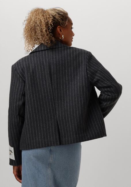 Donkergrijze ALIX THE LABEL Mantel LADIES WOVEN PINSTRIPE CROPPED COAT - large