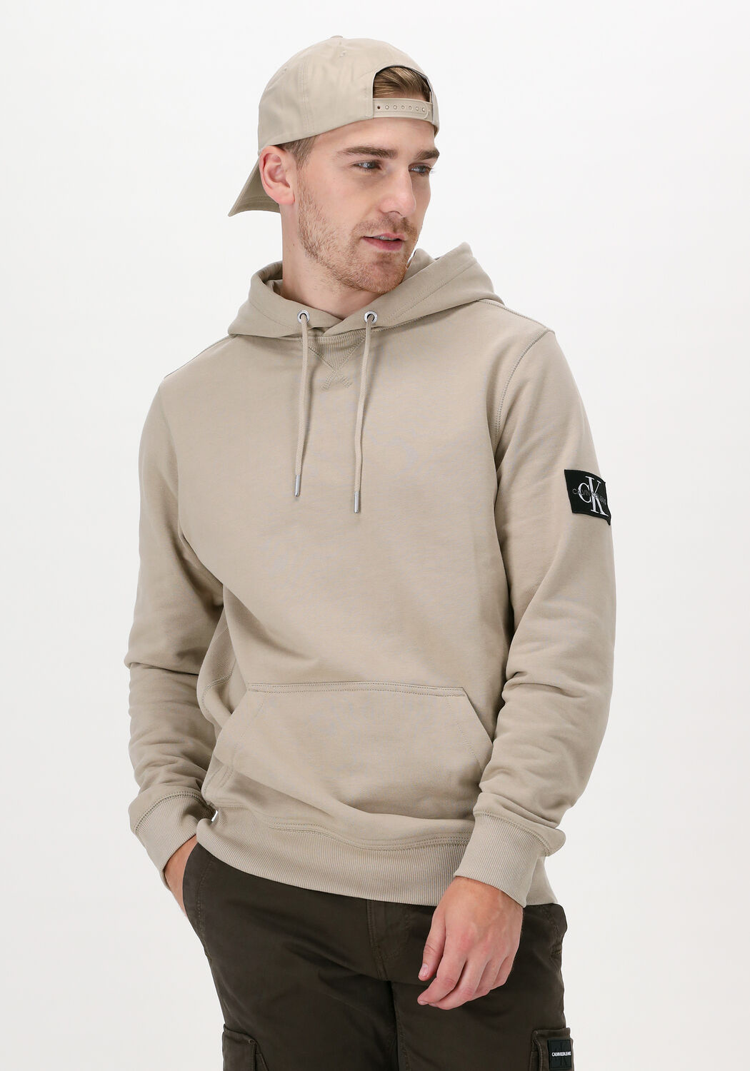 calvin klein monogram sleeve badge hoodie