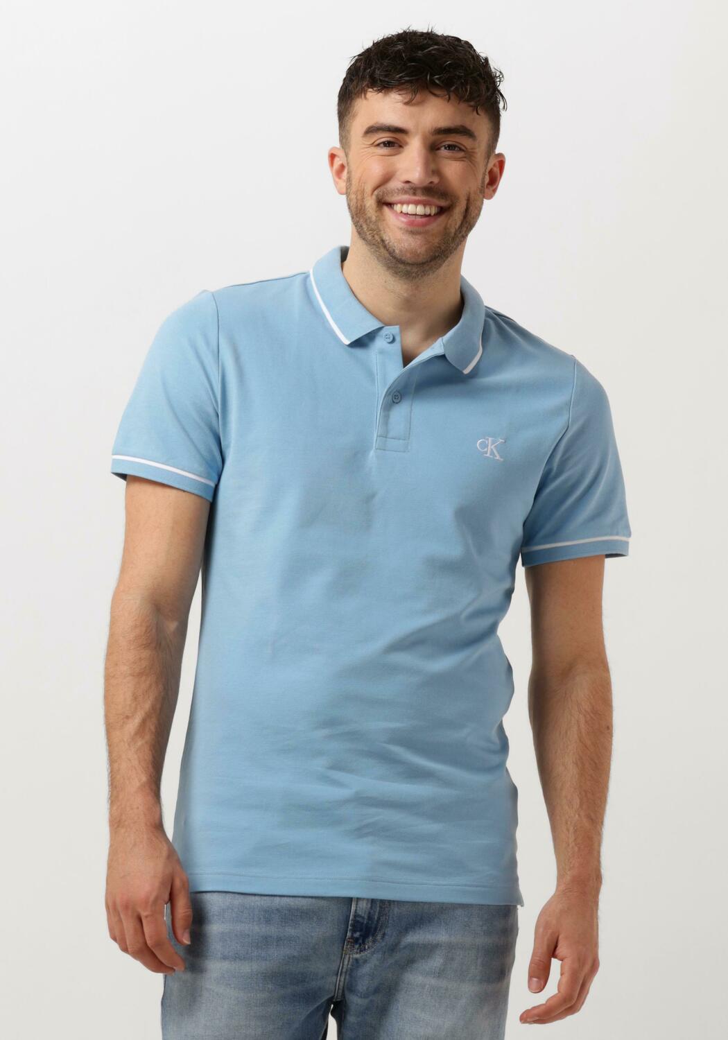 Lichtblauwe Calvin Klein Polo Tipping Slim Polo Omoda