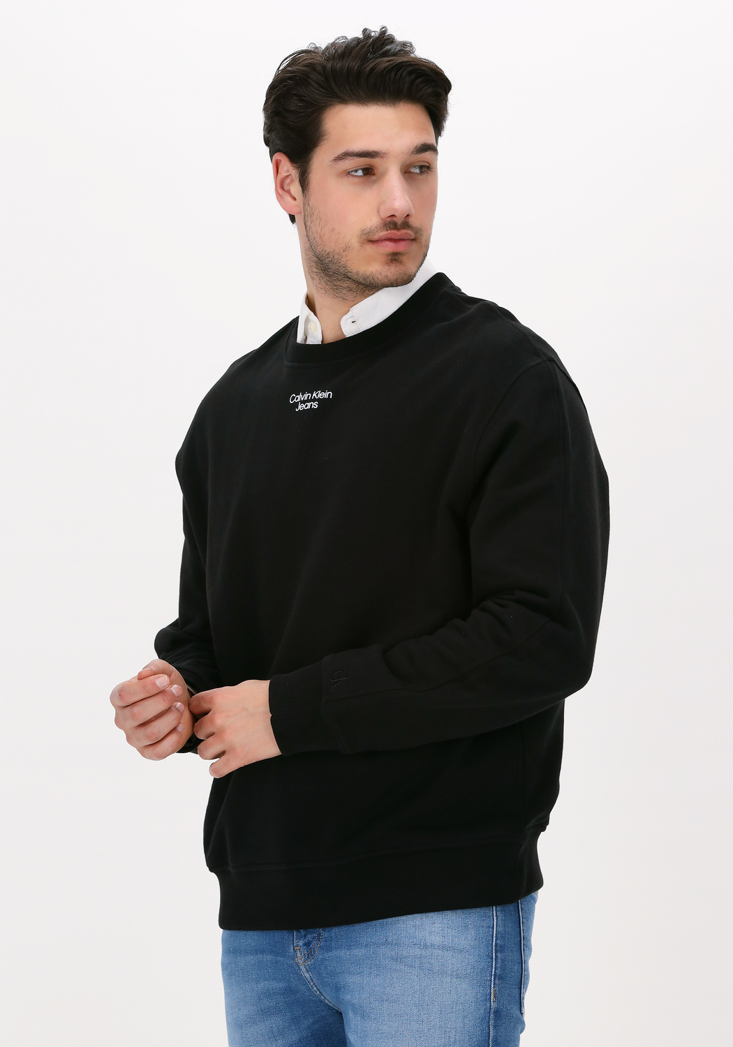 Zwarte CALVIN KLEIN Sweater STACKED LOGO CREW NECK | Omoda